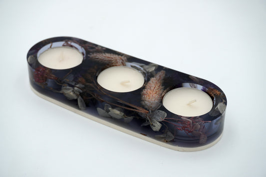 Resin Tea Light Holder with Dried Flowers